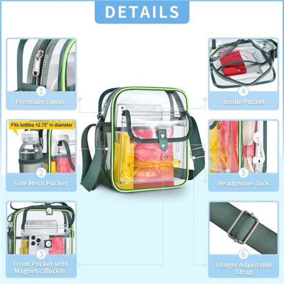 Clear Bag Stadium Approved Crossbody Purse, Clear Tote Bag for Concert Festival - Picture 3 of 7